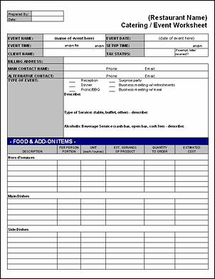 Catering Bid Worksheet and Proposal/Agreement Templates