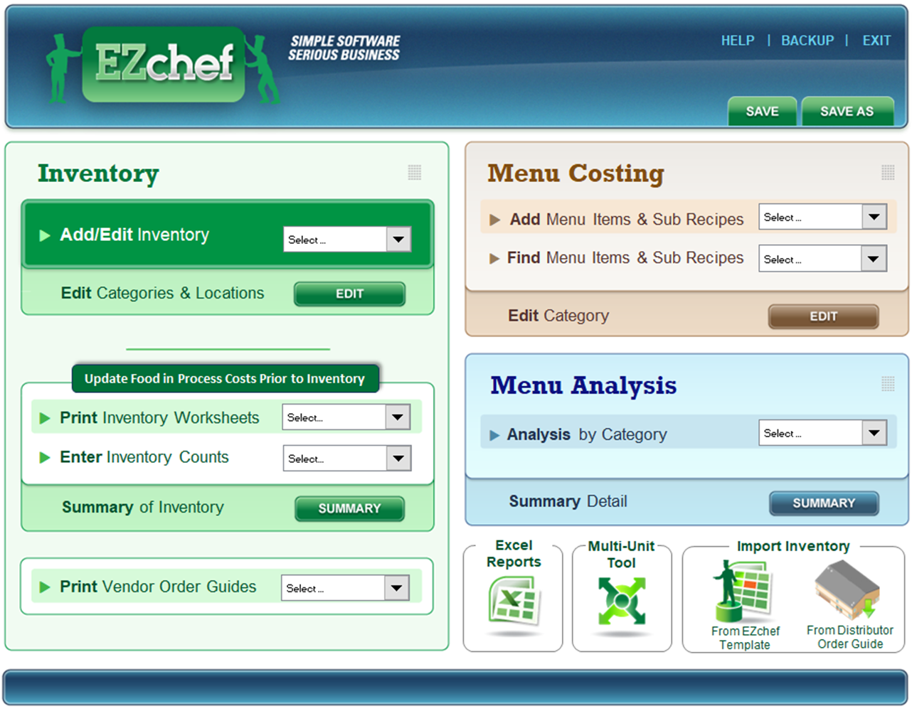 EZChef SOFTWARE Restaurant Inventory Menu Costing Spreadsheets